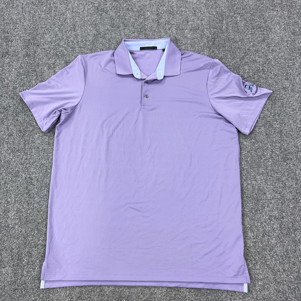 Greyson Polo Shirt Mens L Purple Polyester Spandex Arcola Clambake Golf Stretch